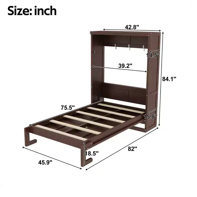 Polibi Murphy Bed with Foldable Cabinet