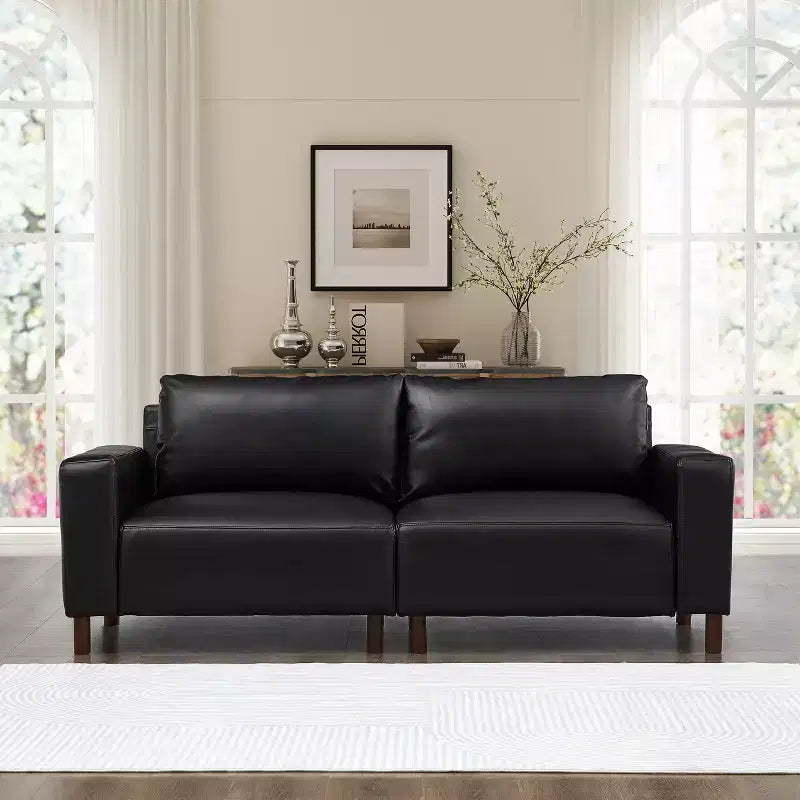 GDFStudio Melvin 78.5 Mid-Century Modern Faux Leather Upholstered Loveseat