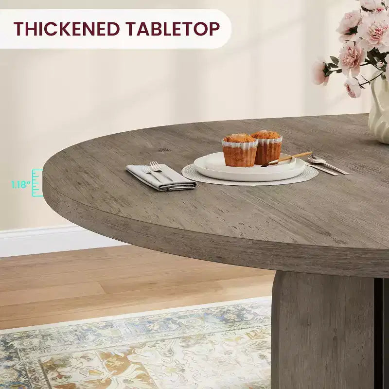 47-63 Extendable Round Dining Table for 4-8, Farmhouse Wood Expandable Kitchen Table with Metal Frame, Oval Space Saving for Apartment, Retro Gray