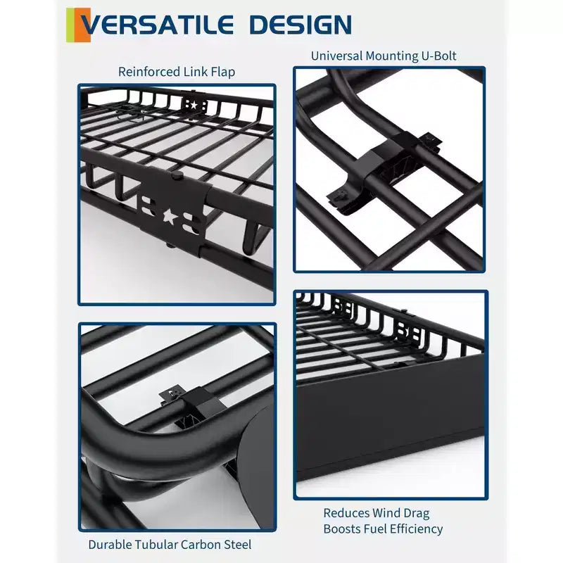 Global Heavy Duty Roof Rack Cargo Basket  Steel Construction, 200 lbs Capacity, Large Luggage Carrier for SUVs, Cars, Trucks