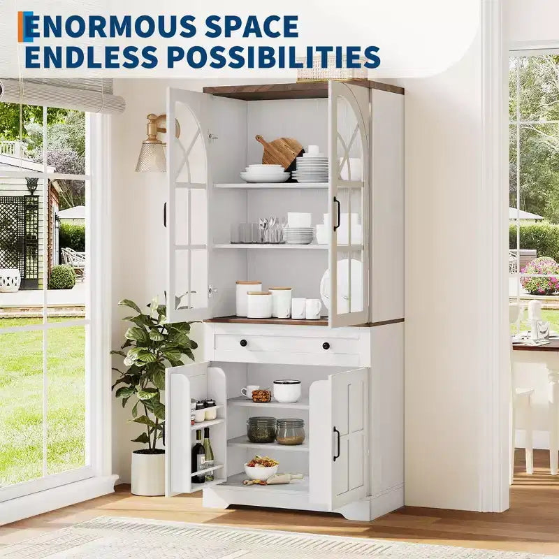 Farmhouse Pantry Cabinet, Freestanding Kitchen Cabinet, Adjustable Shelves, Multifunctional Organizer, for Kitchen, Dining Room, Living Room