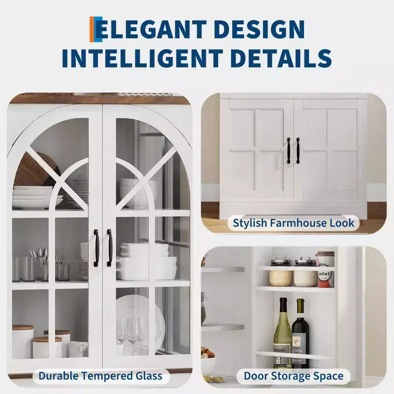 Farmhouse Pantry Cabinet, Freestanding Kitchen Cabinet, Adjustable Shelves, Multifunctional Organizer, for Kitchen, Dining Room, Living Room