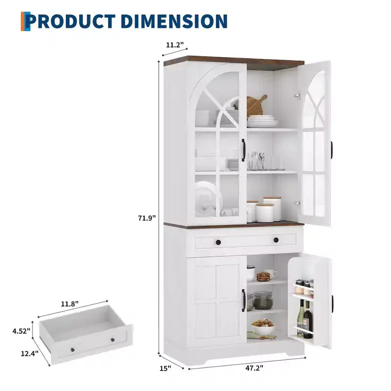 Farmhouse Pantry Cabinet, Freestanding Kitchen Cabinet, Adjustable Shelves, Multifunctional Organizer, for Kitchen, Dining Room, Living Room