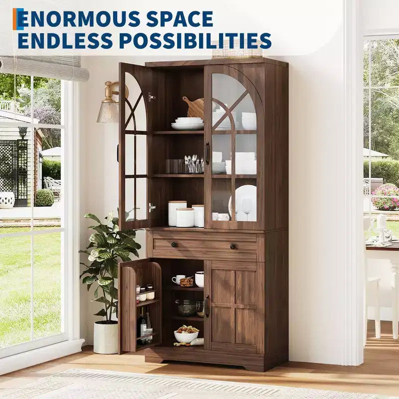 Farmhouse Pantry Cabinet, Freestanding Kitchen Cabinet, Adjustable Shelves, Multifunctional Organizer, for Kitchen, Dining Room, Living Room
