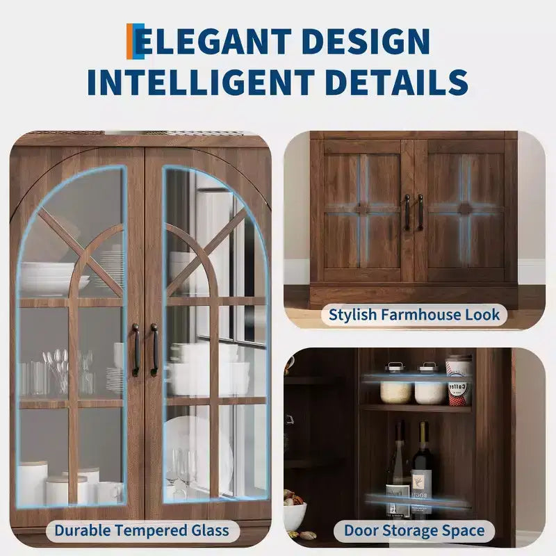 Farmhouse Pantry Cabinet, Freestanding Kitchen Cabinet, Adjustable Shelves, Multifunctional Organizer, for Kitchen, Dining Room, Living Room