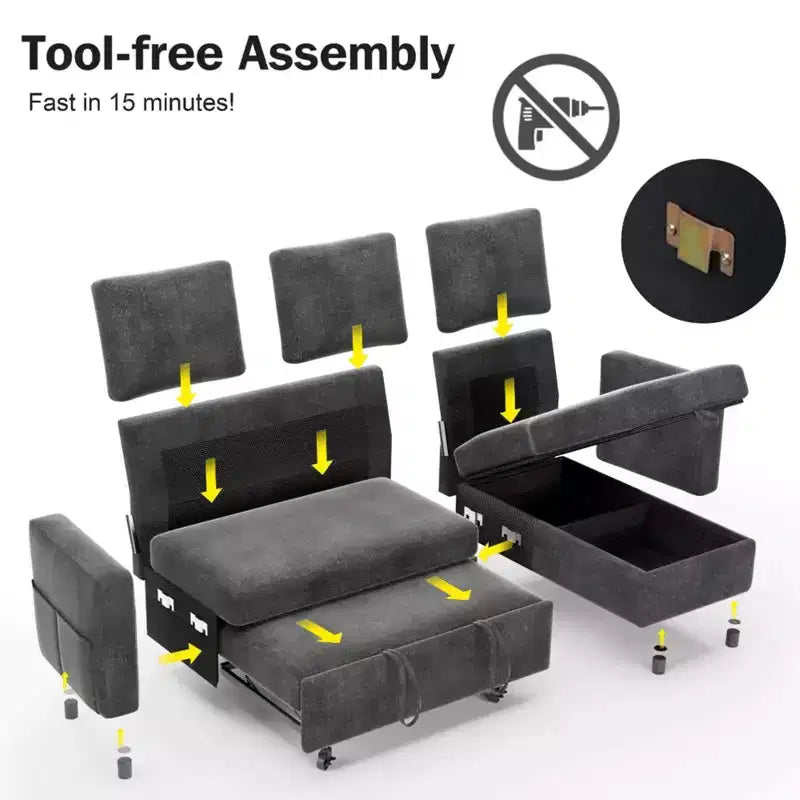Dyonery 2 in 1 Pull Out Sleeper Sofa with Storage Chaise C Chenille Sectional Couch with USB Ports for Living Room