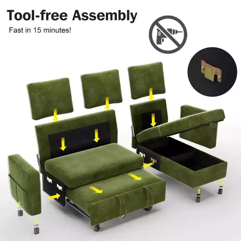 Dyonery 2 in 1 Pull Out Sleeper Sofa with Storage Chaise C Chenille Sectional Couch with USB Ports for Living Room
