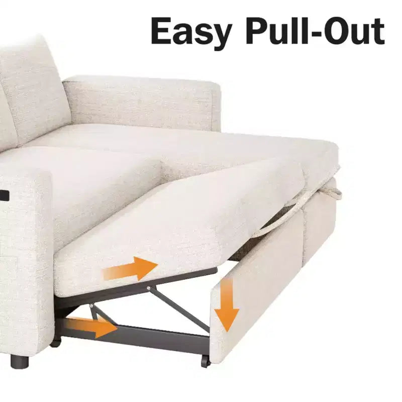 Dyonery 2 in 1 Pull Out Sleeper Sofa with Storage Chaise C Chenille Sectional Couch with USB Ports for Living Room