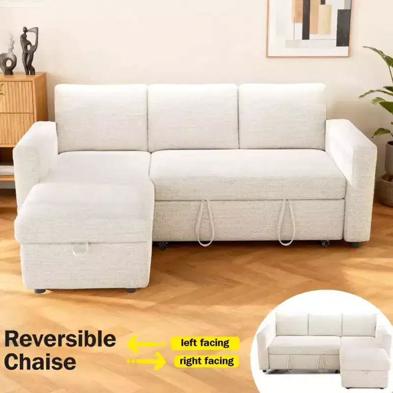 Dyonery 2 in 1 Pull Out Sleeper Sofa with Storage Chaise C Chenille Sectional Couch with USB Ports for Living Room