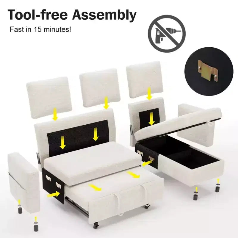 Dyonery 2 in 1 Pull Out Sleeper Sofa with Storage Chaise C Chenille Sectional Couch with USB Ports for Living Room