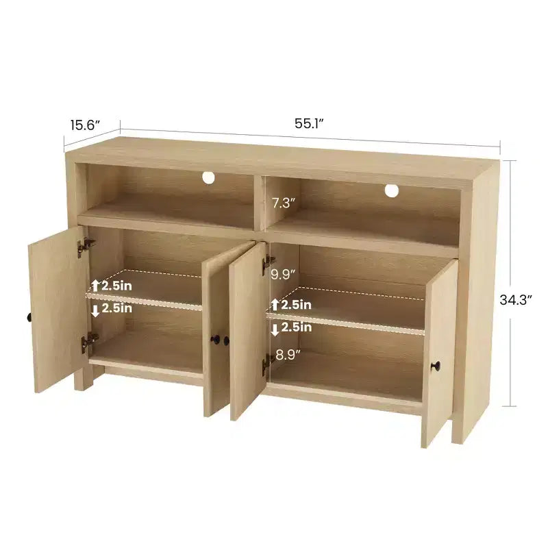 55 Farmhouse Buffet Sideboard - 4-Door Wood Coffee Bar Cabinet w/ Adjustable Shelves for Kitchen, Dining & Living Room Storage