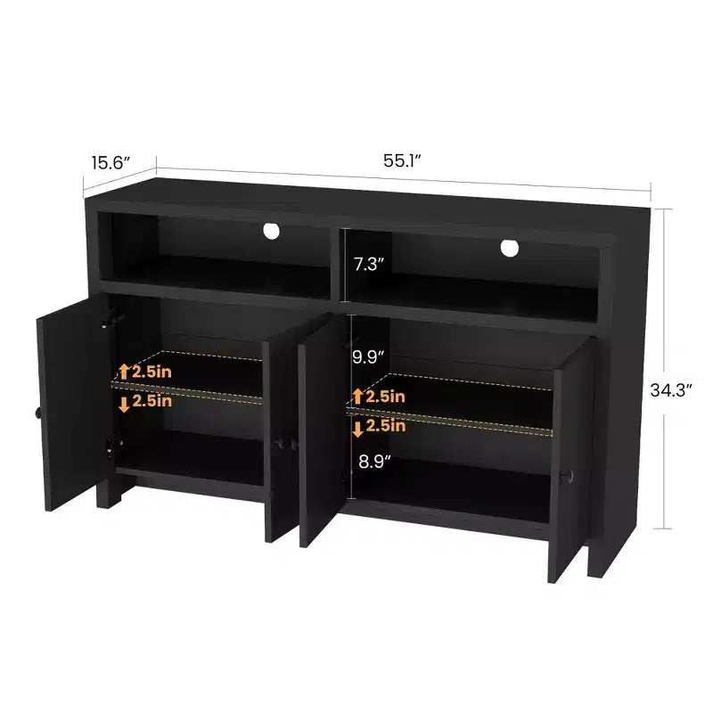 55 Farmhouse Buffet Sideboard - 4-Door Wood Coffee Bar Cabinet w/ Adjustable Shelves for Kitchen, Dining & Living Room Storage