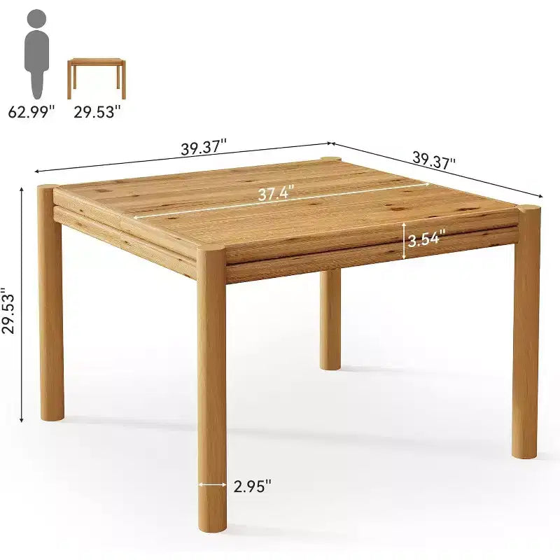 Lantine 39.4-Inch Square Solid Wood Dining Table for 4, Farmhouse Kitchen Table for Dining Room, Kitchen, Living Room, Easy Assembly