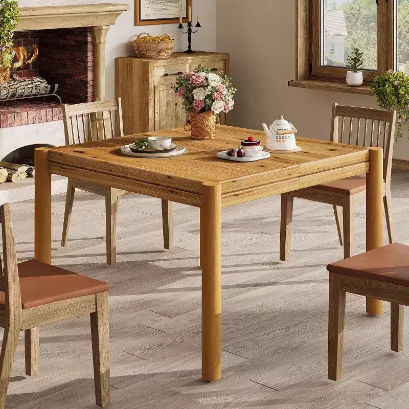 Lantine 39.4-Inch Square Solid Wood Dining Table for 4, Farmhouse Kitchen Table for Dining Room, Kitchen, Living Room, Easy Assembly