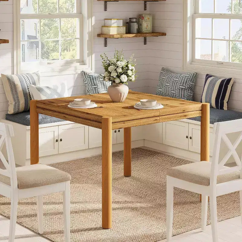 Lantine 39.4-Inch Square Solid Wood Dining Table for 4, Farmhouse Kitchen Table for Dining Room, Kitchen, Living Room, Easy Assembly