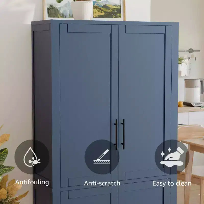 MAYEERTY 67x28x15 Inch White Wood Grain Freestanding 4-Door Storage Cabinet with Solid Wood Doors for Home Living Room