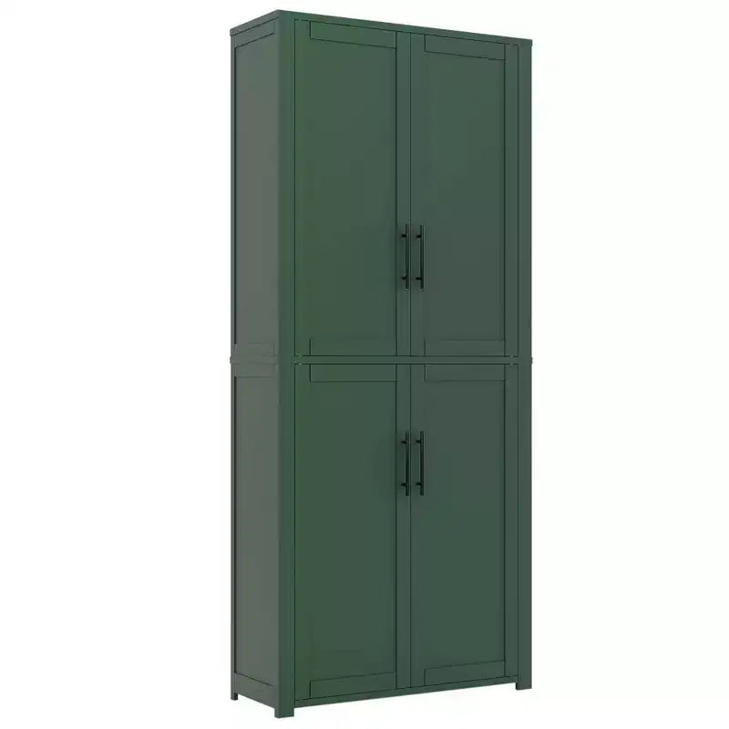 MAYEERTY 67x28x15 Inch White Wood Grain Freestanding 4-Door Storage Cabinet with Solid Wood Doors for Home Living Room