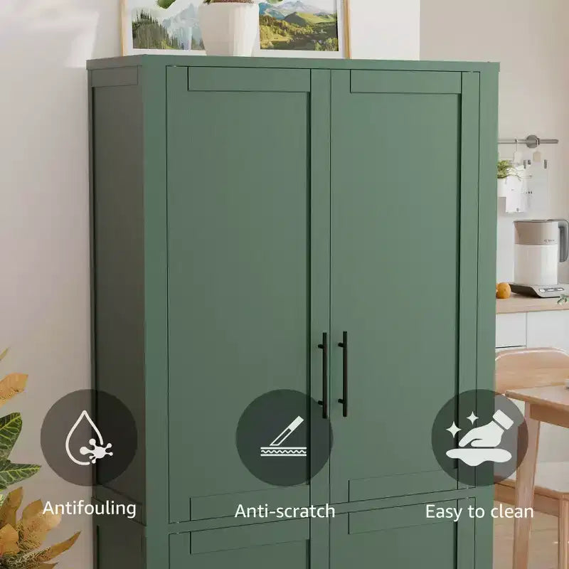 MAYEERTY 67x28x15 Inch White Wood Grain Freestanding 4-Door Storage Cabinet with Solid Wood Doors for Home Living Room