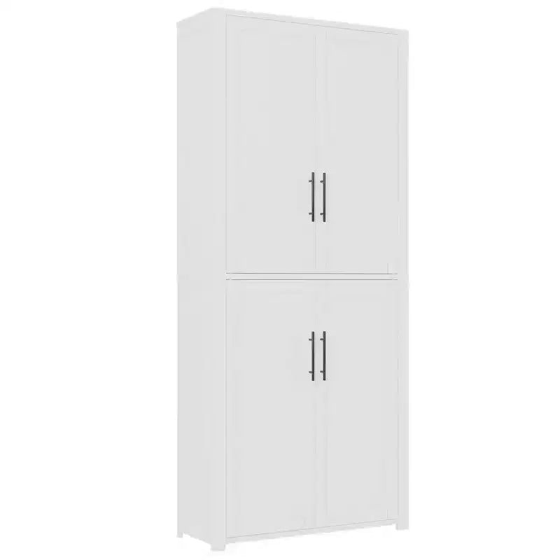MAYEERTY 67x28x15 Inch White Wood Grain Freestanding 4-Door Storage Cabinet with Solid Wood Doors for Home Living Room