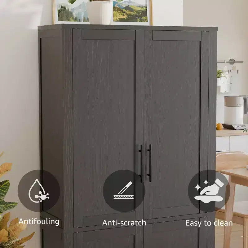 MAYEERTY 67x28x15 Inch White Wood Grain Freestanding 4-Door Storage Cabinet with Solid Wood Doors for Home Living Room