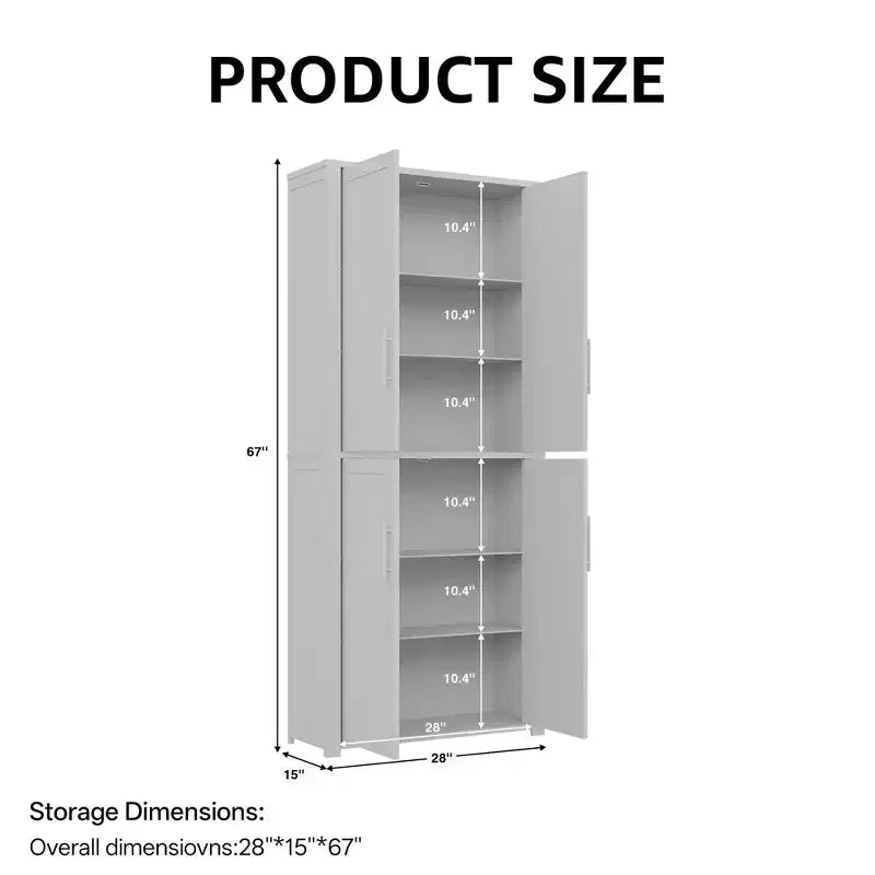 MAYEERTY 67x28x15 Inch White Wood Grain Freestanding 4-Door Storage Cabinet with Solid Wood Doors for Home Living Room