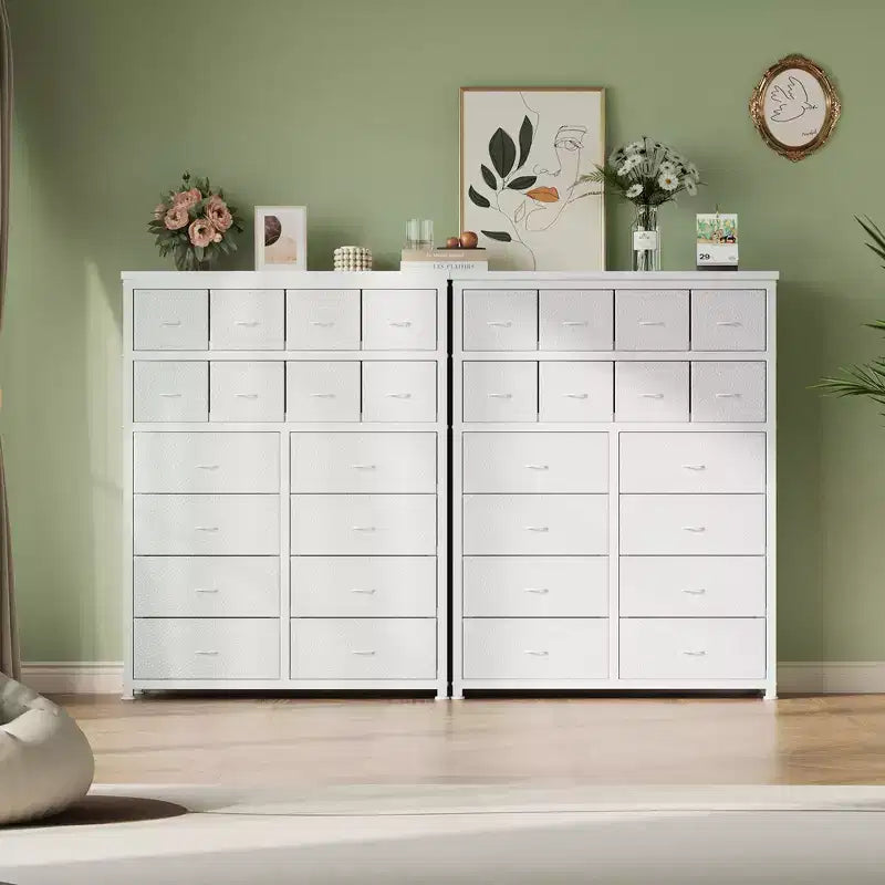Tall Dresser for Bedroom,16 Drawer Dressers & Chests of Drawers, Fabric Storage Cabinet for Bedroom, Living Room, White