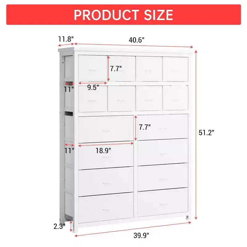 Tall Dresser for Bedroom,16 Drawer Dressers & Chests of Drawers, Fabric Storage Cabinet for Bedroom, Living Room, White