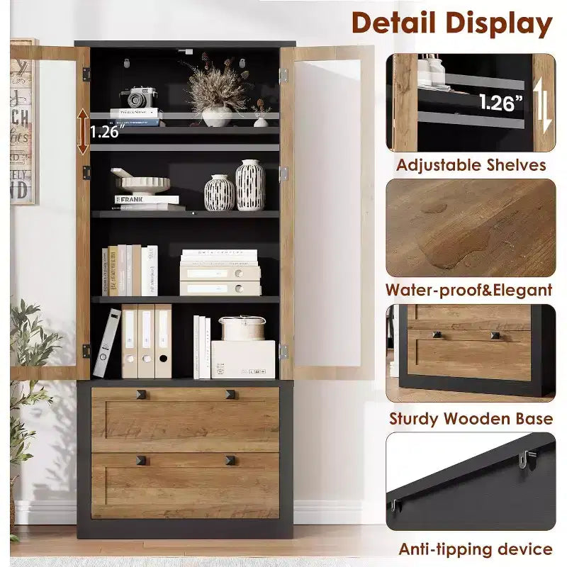 72 Kitchen Pantry Storage Cabinet, Modern Farmhouse Pantry with 2 Large Drawers & Adjustable Shelves, Freestanding Kitchen Cupboard for Dining Room