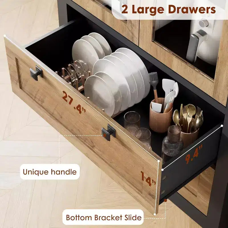 72 Kitchen Pantry Storage Cabinet, Modern Farmhouse Pantry with 2 Large Drawers & Adjustable Shelves, Freestanding Kitchen Cupboard for Dining Room