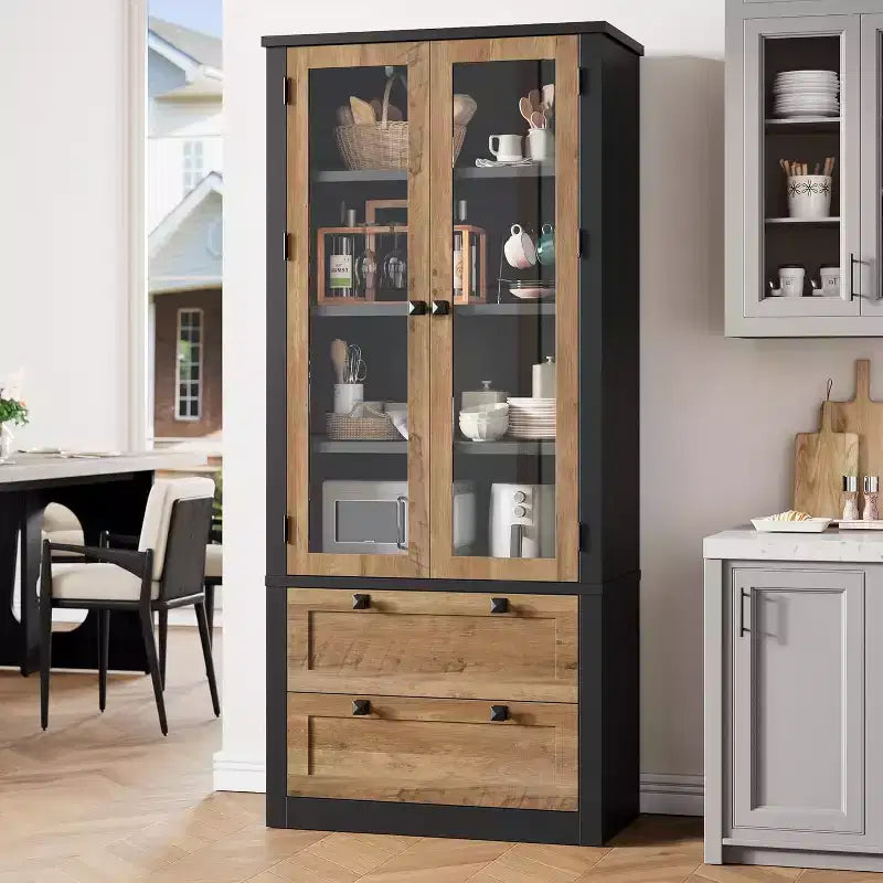 72 Kitchen Pantry Storage Cabinet, Modern Farmhouse Pantry with 2 Large Drawers & Adjustable Shelves, Freestanding Kitchen Cupboard for Dining Room