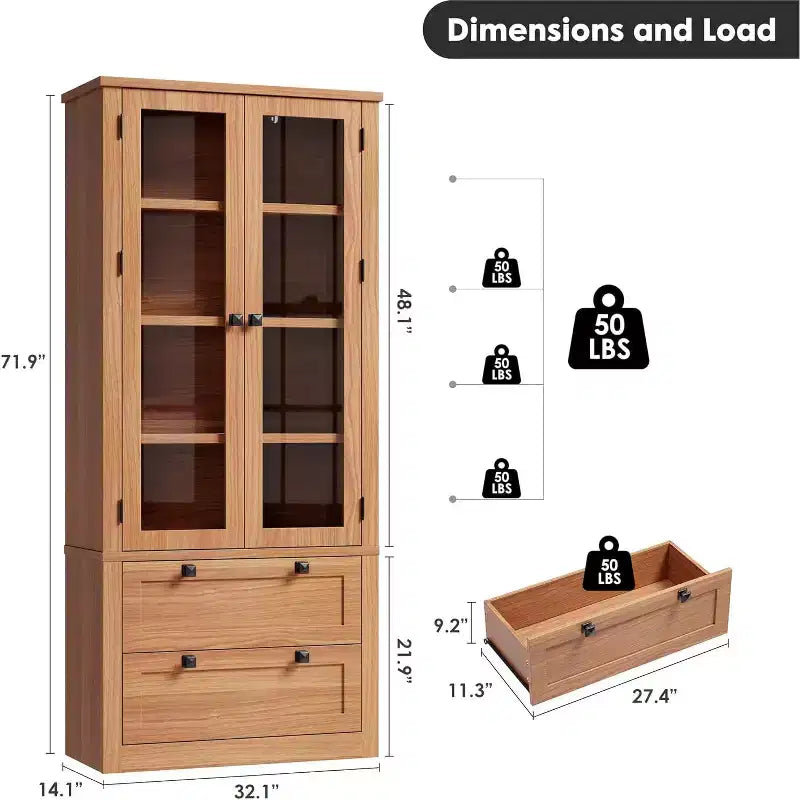 72 Kitchen Pantry Storage Cabinet, Modern Farmhouse Pantry with 2 Large Drawers & Adjustable Shelves, Freestanding Kitchen Cupboard for Dining Room