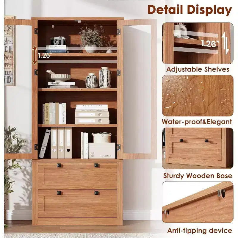 72 Kitchen Pantry Storage Cabinet, Modern Farmhouse Pantry with 2 Large Drawers & Adjustable Shelves, Freestanding Kitchen Cupboard for Dining Room