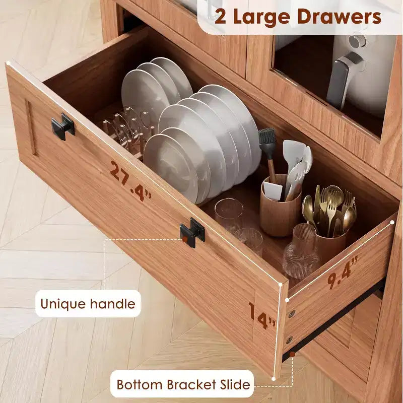 72 Kitchen Pantry Storage Cabinet, Modern Farmhouse Pantry with 2 Large Drawers & Adjustable Shelves, Freestanding Kitchen Cupboard for Dining Room