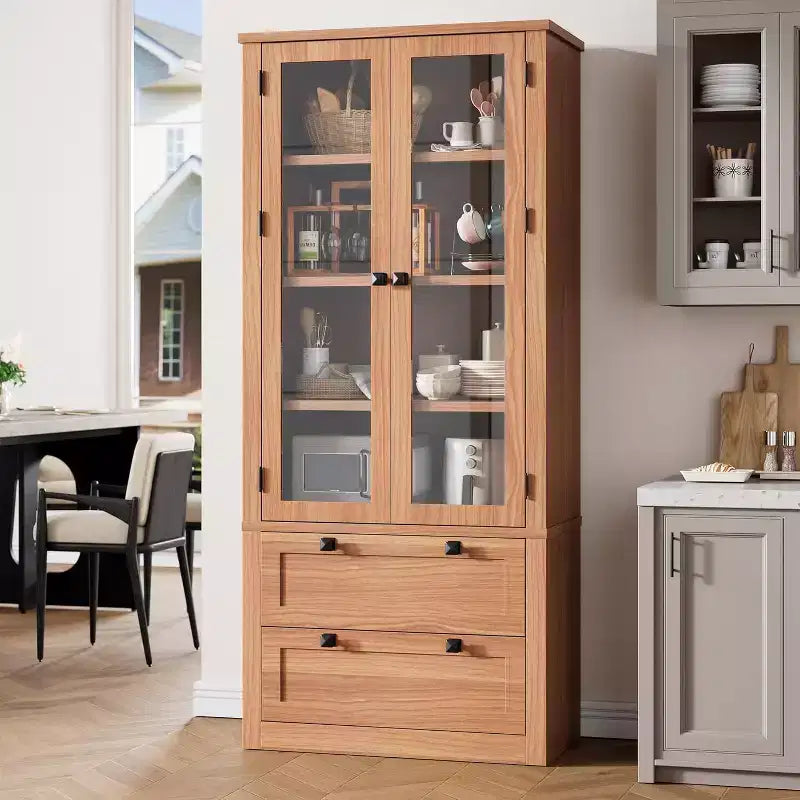 72 Kitchen Pantry Storage Cabinet, Modern Farmhouse Pantry with 2 Large Drawers & Adjustable Shelves, Freestanding Kitchen Cupboard for Dining Room