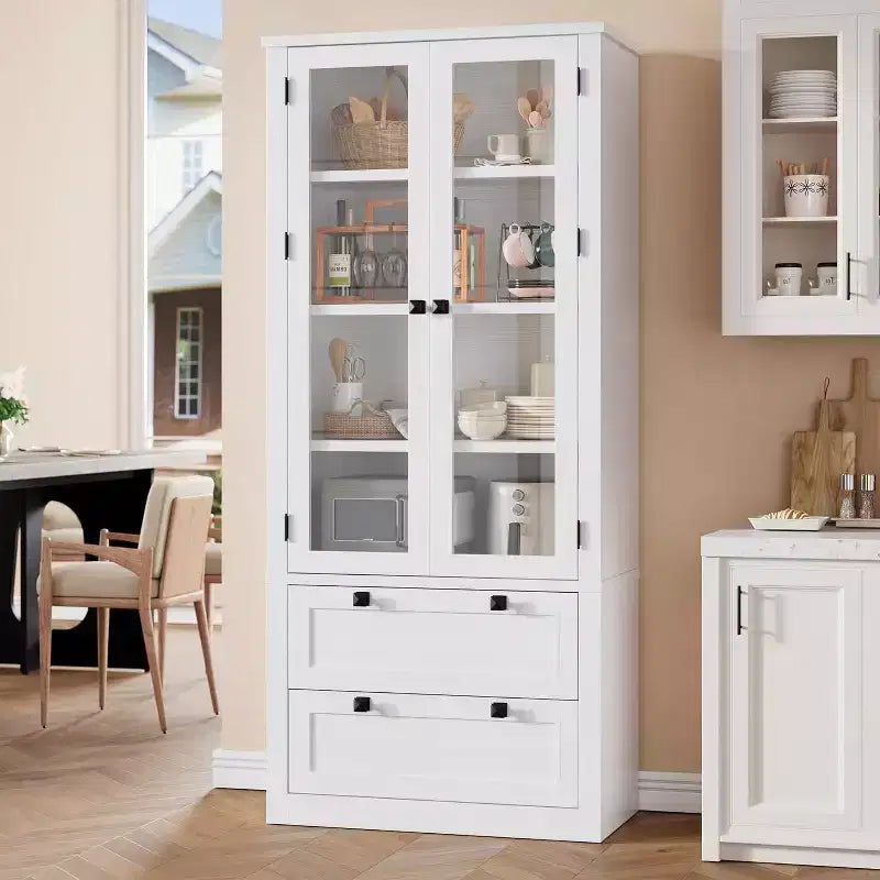 72 Kitchen Pantry Storage Cabinet, Modern Farmhouse Pantry with 2 Large Drawers & Adjustable Shelves, Freestanding Kitchen Cupboard for Dining Room