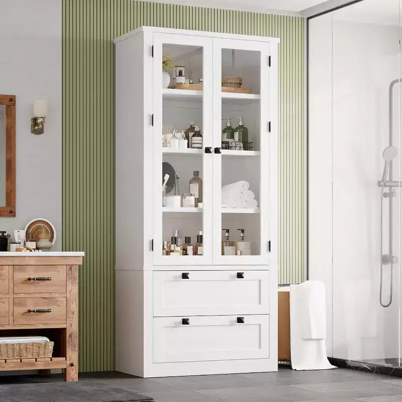 72 Kitchen Pantry Storage Cabinet, Modern Farmhouse Pantry with 2 Large Drawers & Adjustable Shelves, Freestanding Kitchen Cupboard for Dining Room