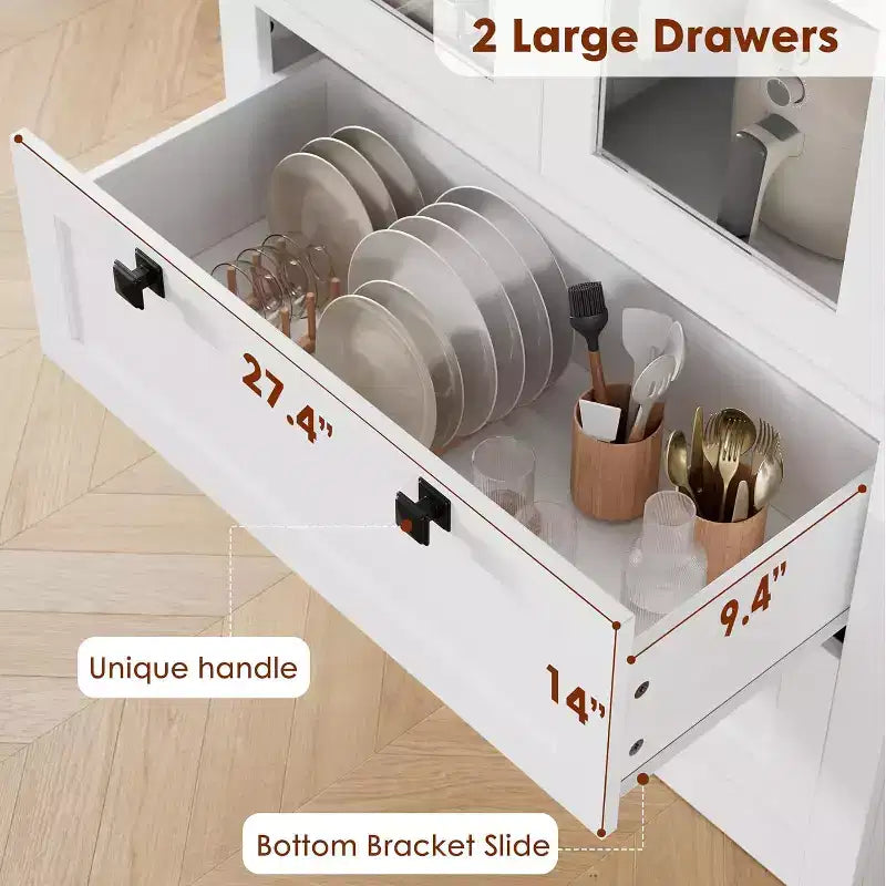 72 Kitchen Pantry Storage Cabinet, Modern Farmhouse Pantry with 2 Large Drawers & Adjustable Shelves, Freestanding Kitchen Cupboard for Dining Room