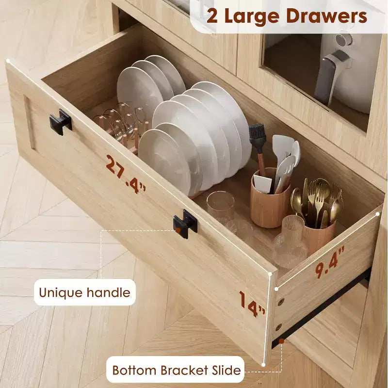 72 Kitchen Pantry Storage Cabinet, Modern Farmhouse Pantry with 2 Large Drawers & Adjustable Shelves, Freestanding Kitchen Cupboard for Dining Room