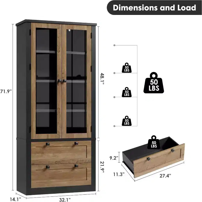 72 Kitchen Pantry Storage Cabinet, Modern Farmhouse Pantry with 2 Large Drawers & Adjustable Shelves, Freestanding Kitchen Cupboard for Dining Room