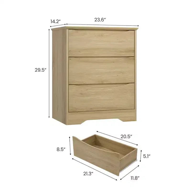 Modern Dresser with 3 Spacious Drawers - 23.6x14.2x29.5, Hidden Handles for Bedroom & Living Room