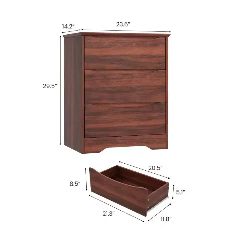 Modern Dresser with 3 Spacious Drawers - 23.6x14.2x29.5, Hidden Handles for Bedroom & Living Room