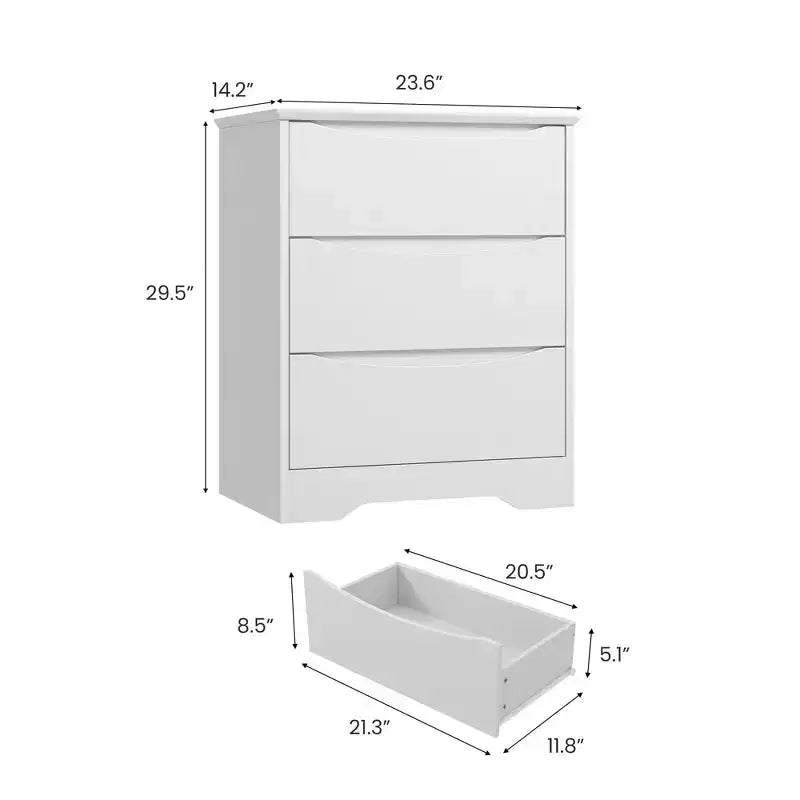 Modern Dresser with 3 Spacious Drawers - 23.6x14.2x29.5, Hidden Handles for Bedroom & Living Room
