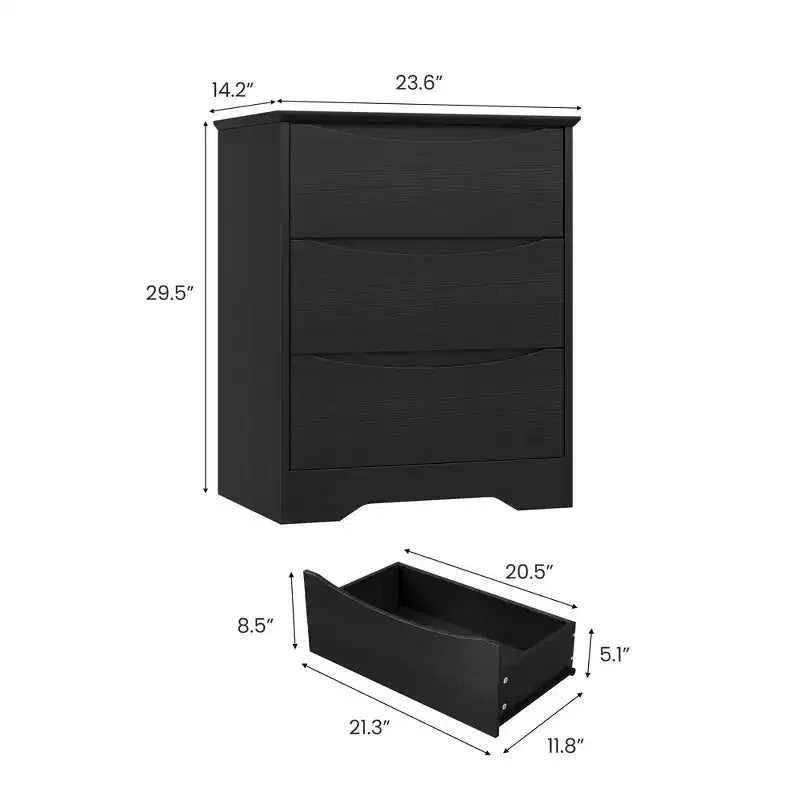 Modern Dresser with 3 Spacious Drawers - 23.6x14.2x29.5, Hidden Handles for Bedroom & Living Room