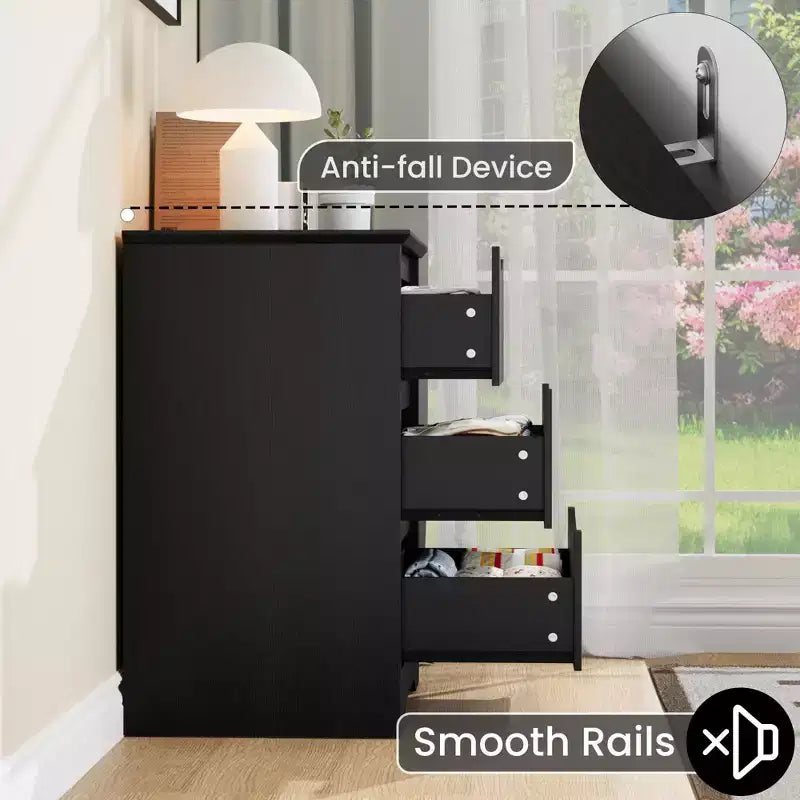 Modern Dresser with 3 Spacious Drawers - 23.6x14.2x29.5, Hidden Handles for Bedroom & Living Room