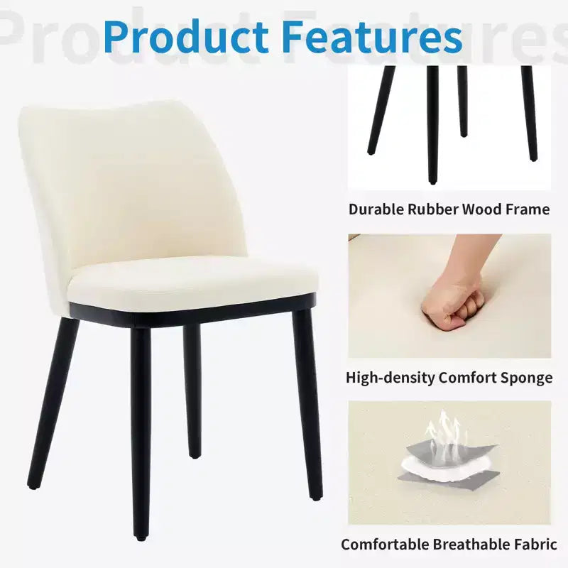 Modern Fabric Dining Chair Set, Upholstered Chair with Wooden Legs, Dining Room Living Room