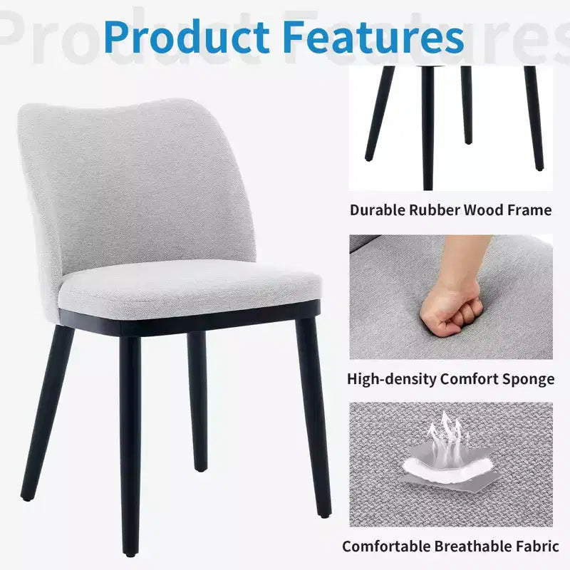 Modern Fabric Dining Chair Set, Upholstered Chair with Wooden Legs, Dining Room Living Room