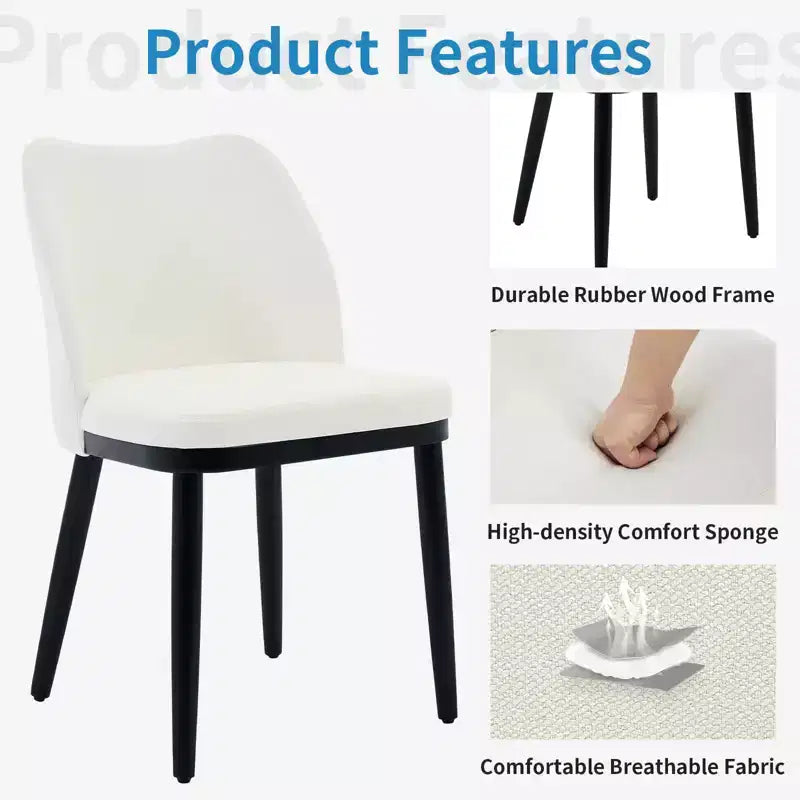 Modern Fabric Dining Chair Set, Upholstered Chair with Wooden Legs, Dining Room Living Room