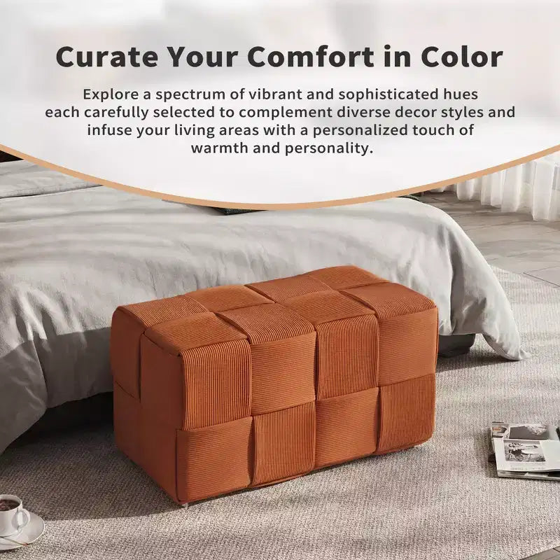 GDFStudio Valerie Rectangle Corduroy Woven Design Ottoman