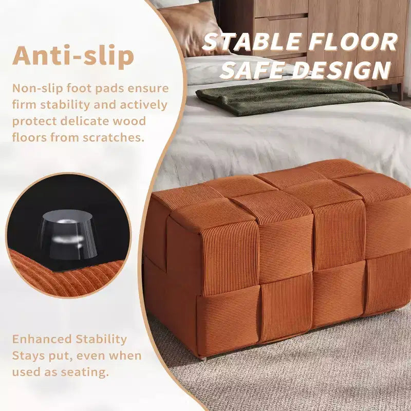 GDFStudio Valerie Rectangle Corduroy Woven Design Ottoman