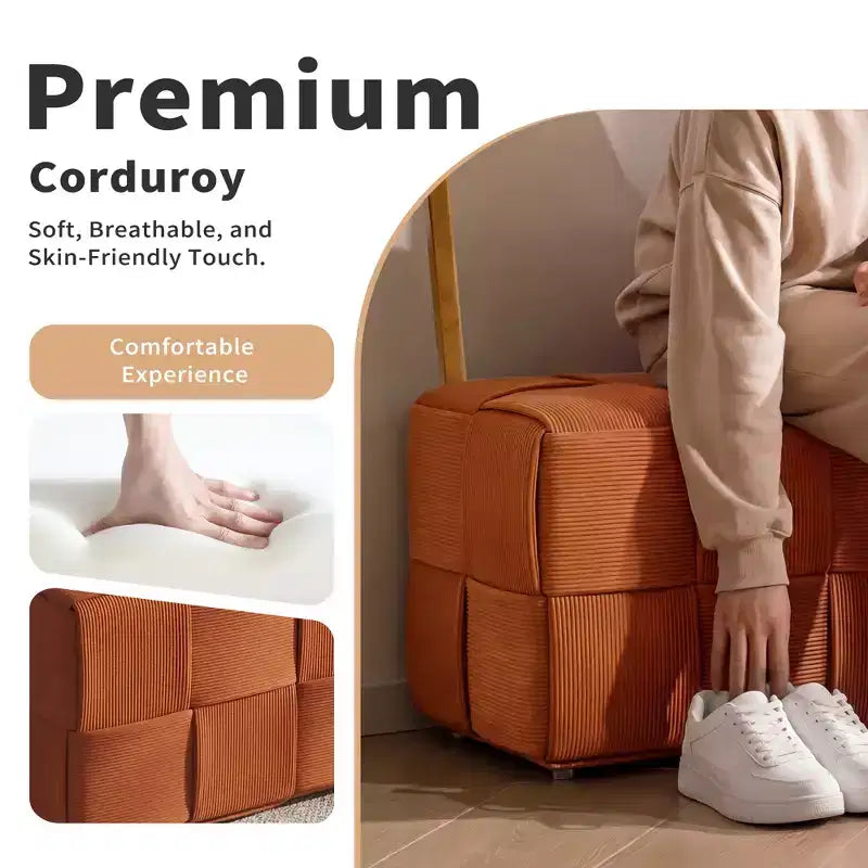 GDFStudio Valerie Rectangle Corduroy Woven Design Ottoman